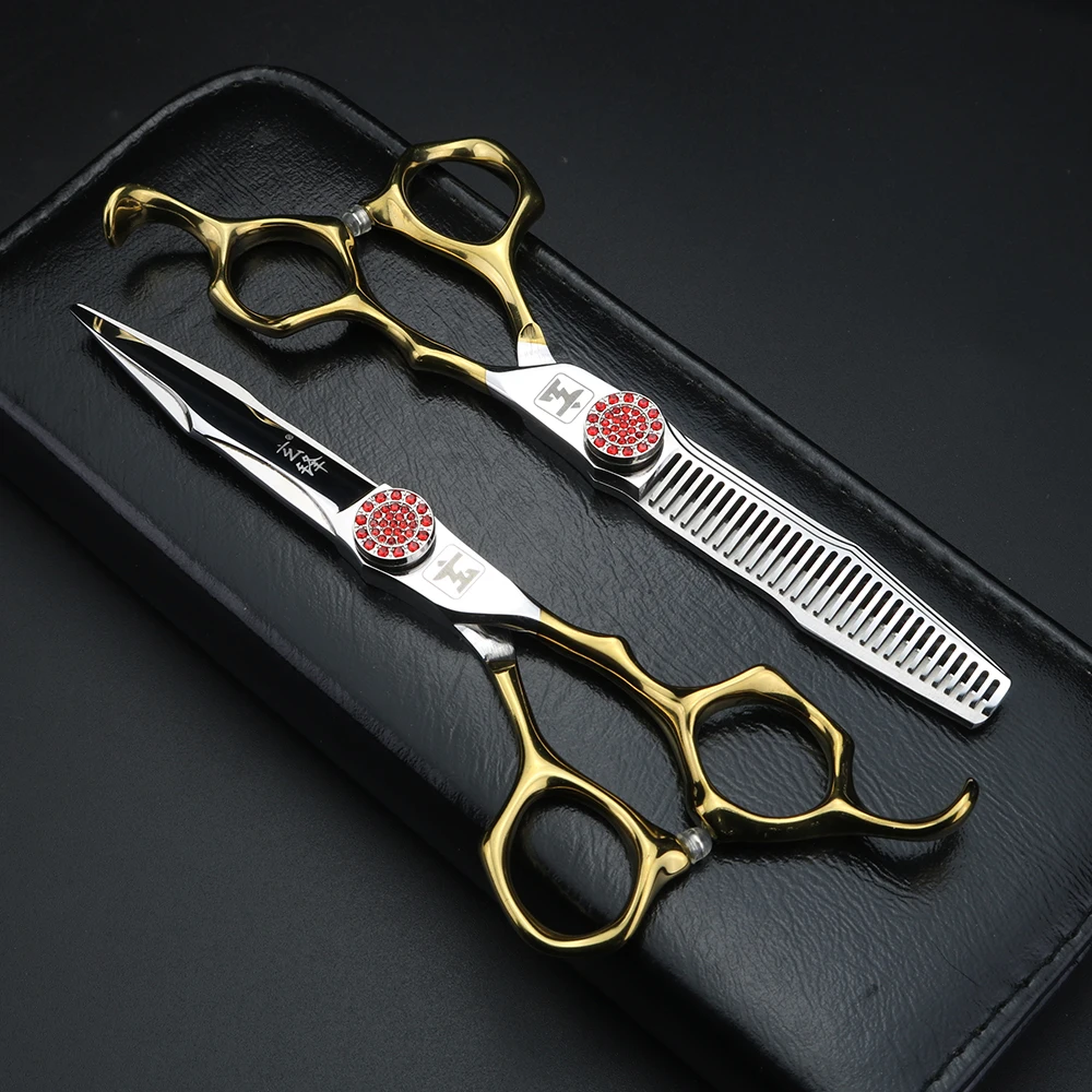 XUANFENG Tijeras para el cabello con proceso CNC de 6 pulgadas, tornillos de rubí, tijeras de corte de peluquería y tijeras de adelgazamiento