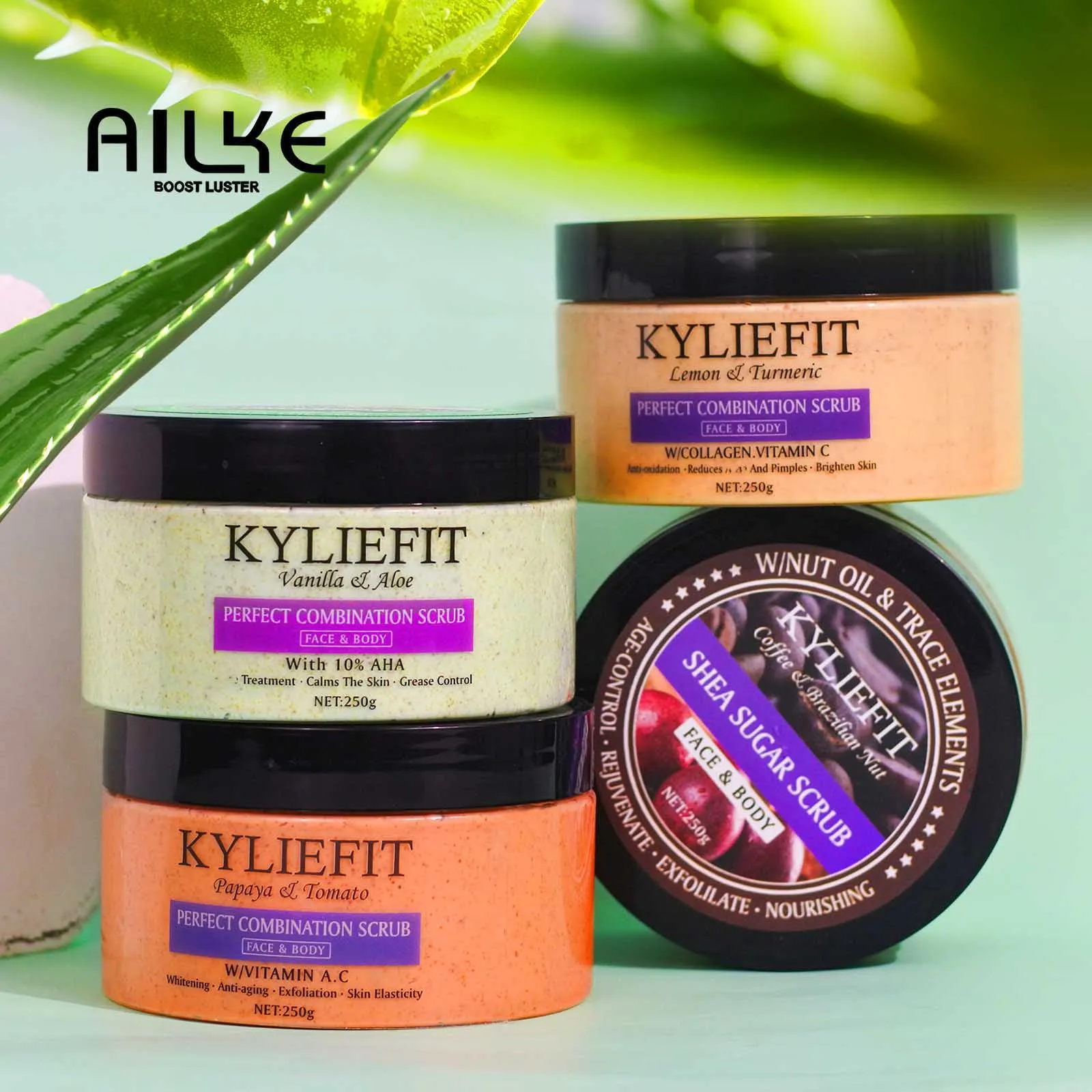 Exfoliante Corporal y Facial de Sal Natural KYLIEFIT, Aclarante, Hidratante, Elimina Manchas Oscuras, Acné, Manchas, Arrugas, 250g