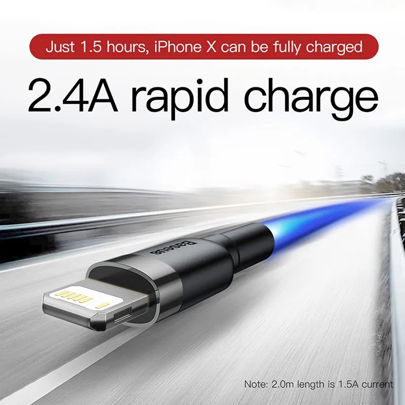 Cable USB Baseus para iPhone14 13 12 11 Pro Max Xs X 8 Plus Cable 2.4A Cable de carga rápida para iPhone Cable cargador línea de datos USB