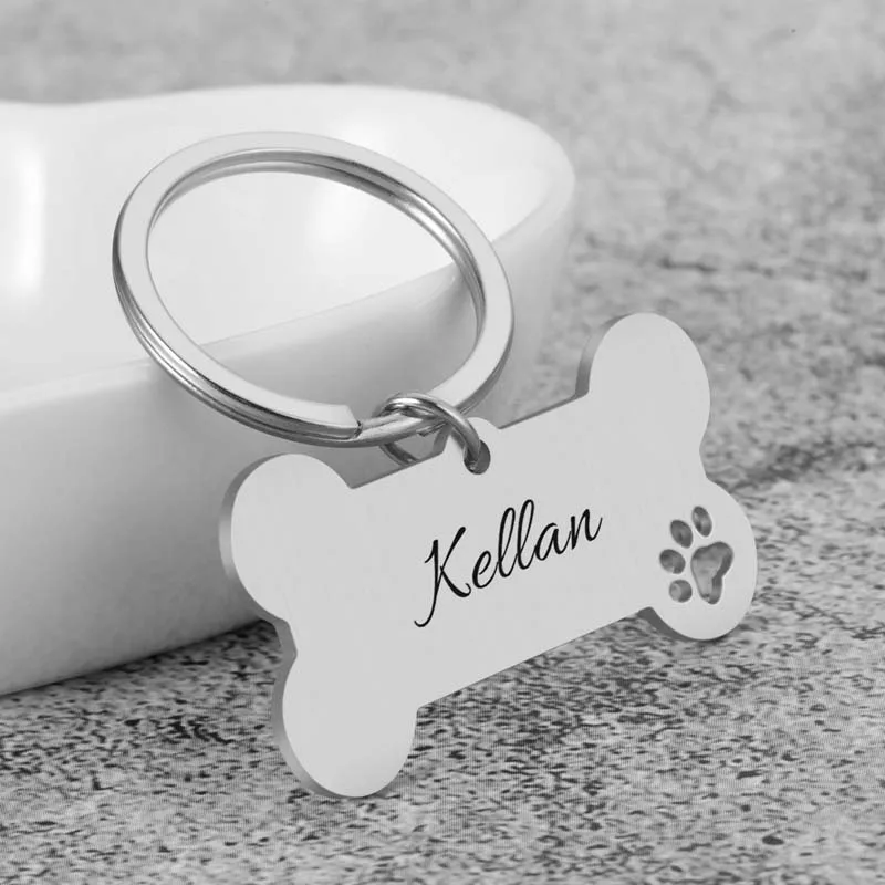 Llavero con Placa de Identificación Personalizada para Mascotas, Grabado con Nombre, para Gatos, Cachorros y Perros, Colgante en Forma de Hueso, Accesorios para Mascotas