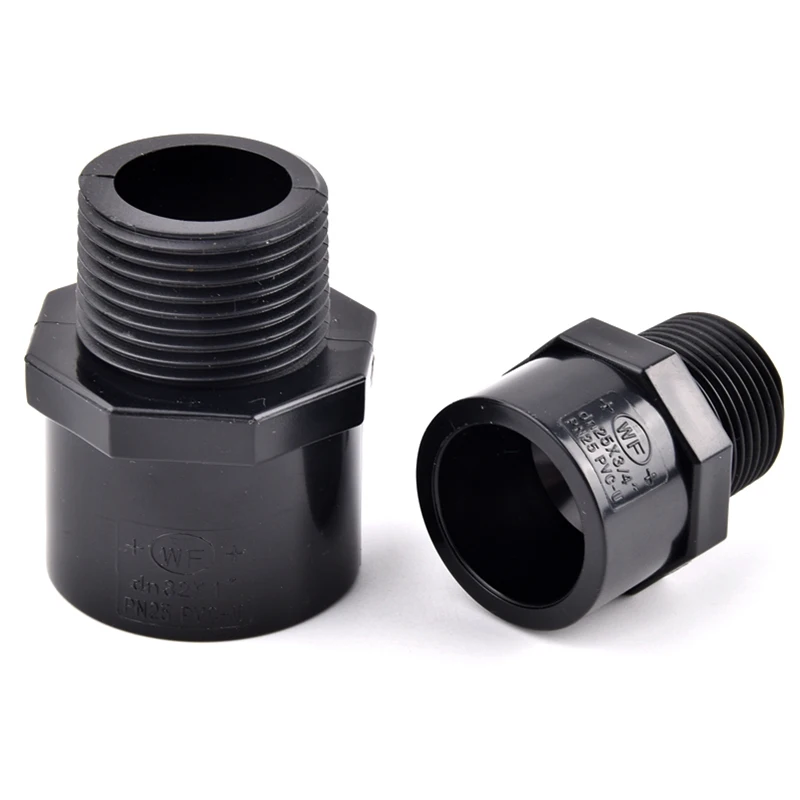 Conector directo de PVC negro, rosca macho/hembra de 1/2 "3/4" 1 "a 20/25/32mm, accesorios de junta recta para tubería de agua de riego de jardín
