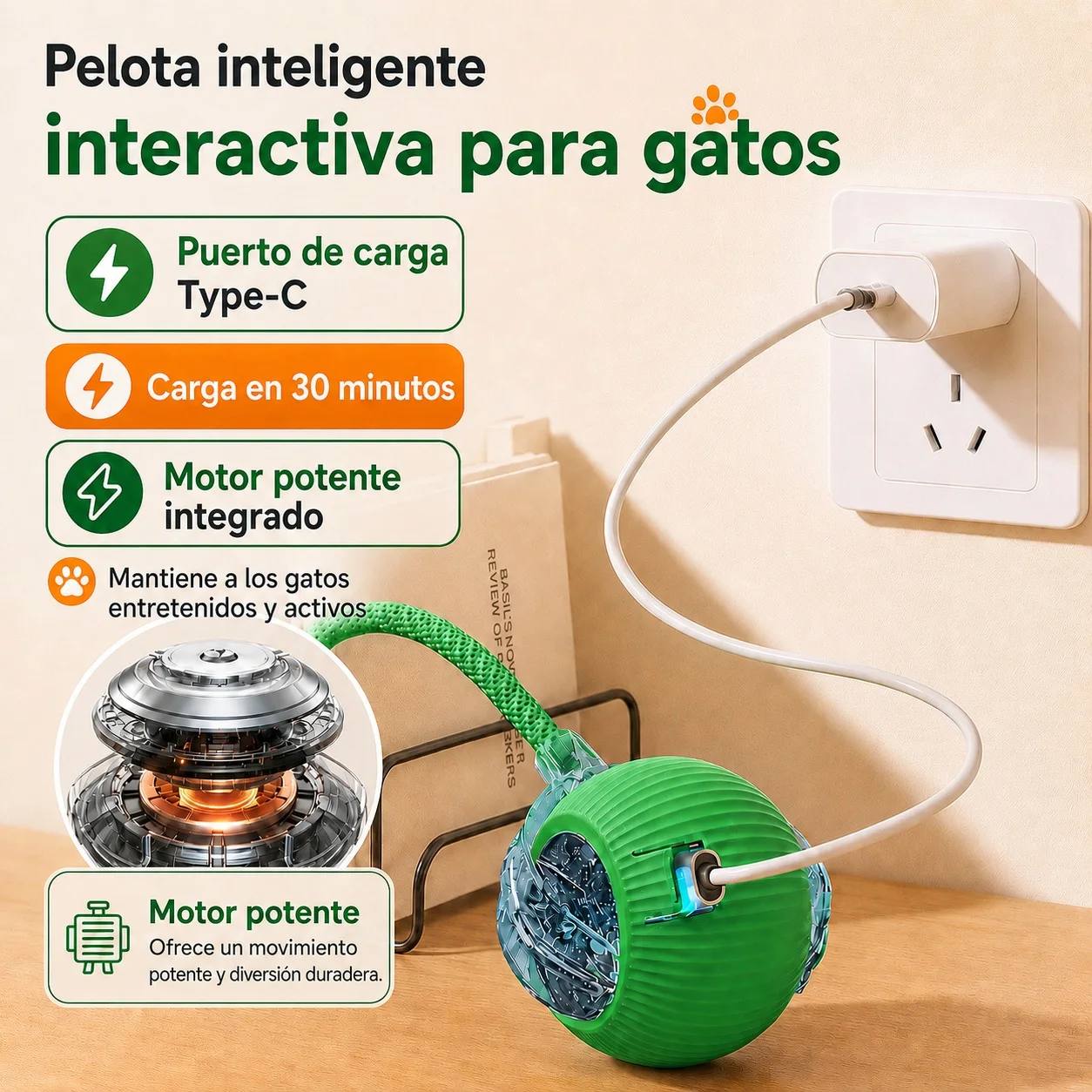 Nuevo Juguete Interactivo para Gatos, Pelota Automática Rodante, Recargable, Inteligente, para Gatitos