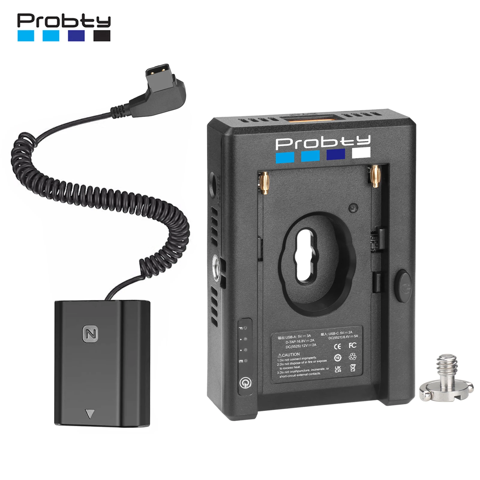 Batería simulada NP-FZ100 + placa de montaje del adaptador de batería NP-F para Sony A7R V A7 IV A7S III A7C II A7CR con D-TAP y salidas CC duales