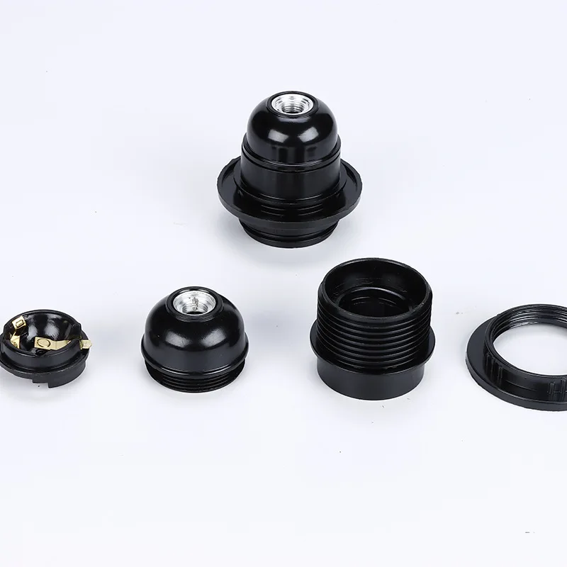 Portalámparas de baquelita autoblocante E27 negro, tornillo de tapa de aluminio E14, cabezal de luz LED, Base de bombilla de escritorio para suelo, 4A, 250V