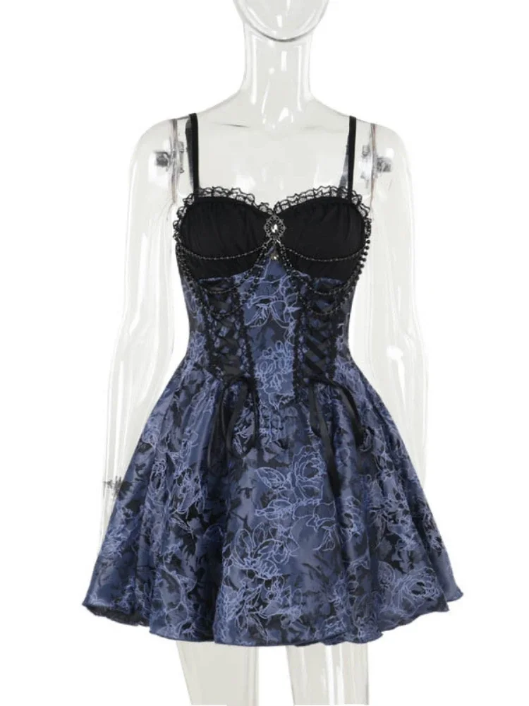 AltGoth-vestido gótico oscuro de Lolita para mujer, ropa de calle Harajuku, Hada estética Grunge, encaje de retales, vendaje, corsé, ropa de fiesta