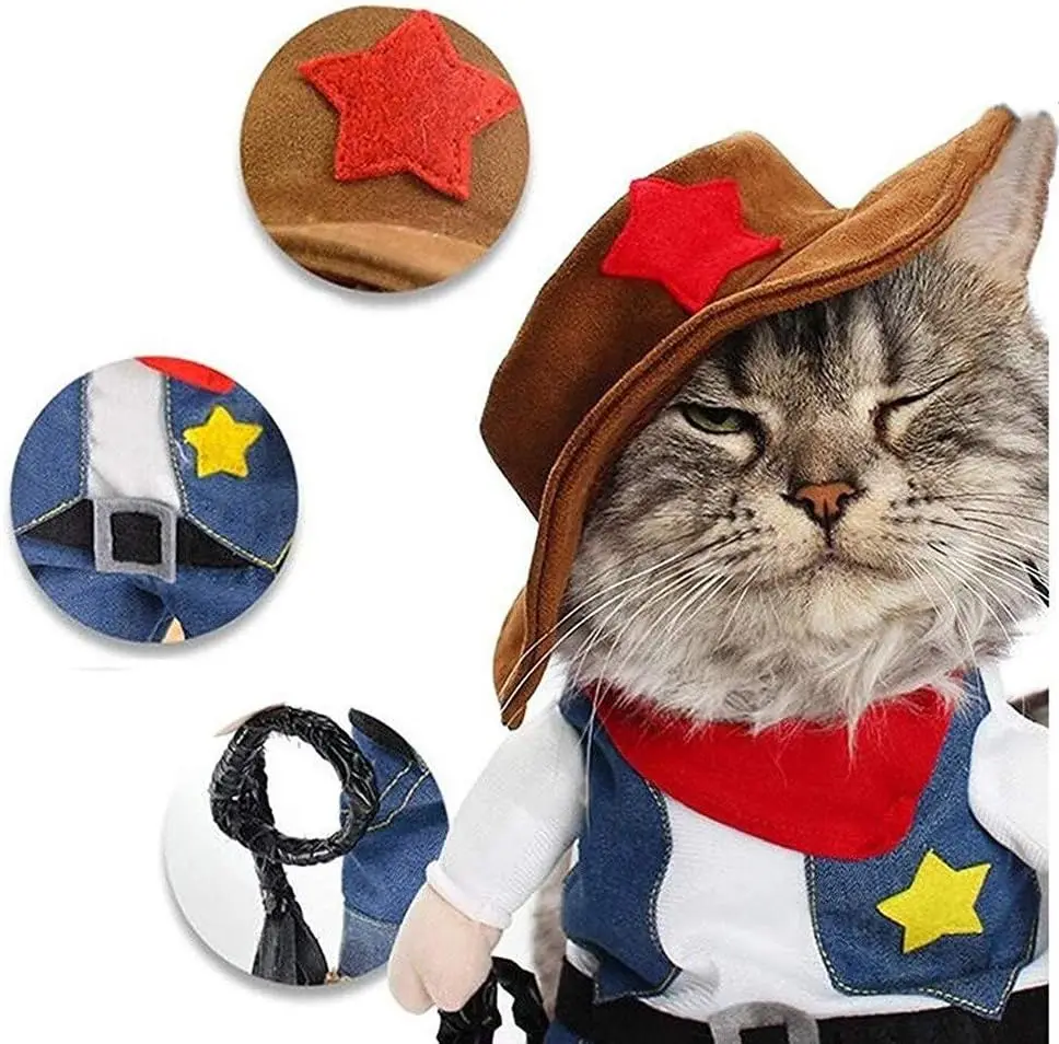 Divertido disfraz de Halloween para perros y gatos, ropa de vaquero para perros, disfraces para perros pequeños, accesorios para Cosplay de gatos