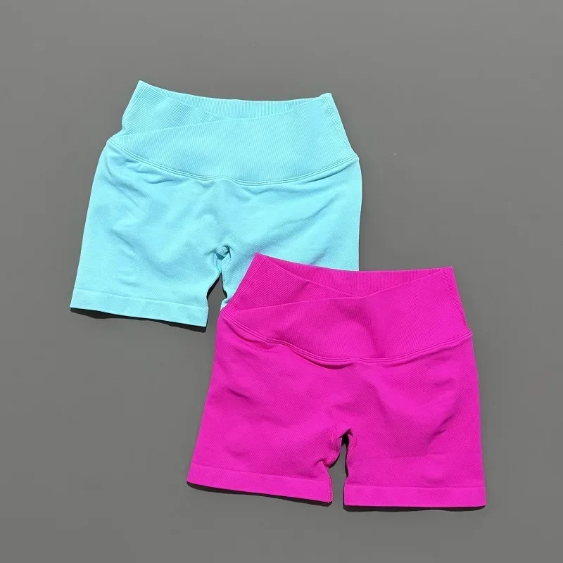 HISTELLO Vision Shorts 4,5 "Df Dupe mujeres Yoga cintura cruzada entrenamiento corto sin costuras Leggings estiramiento Fitness correr pantalones cortos de gimnasio