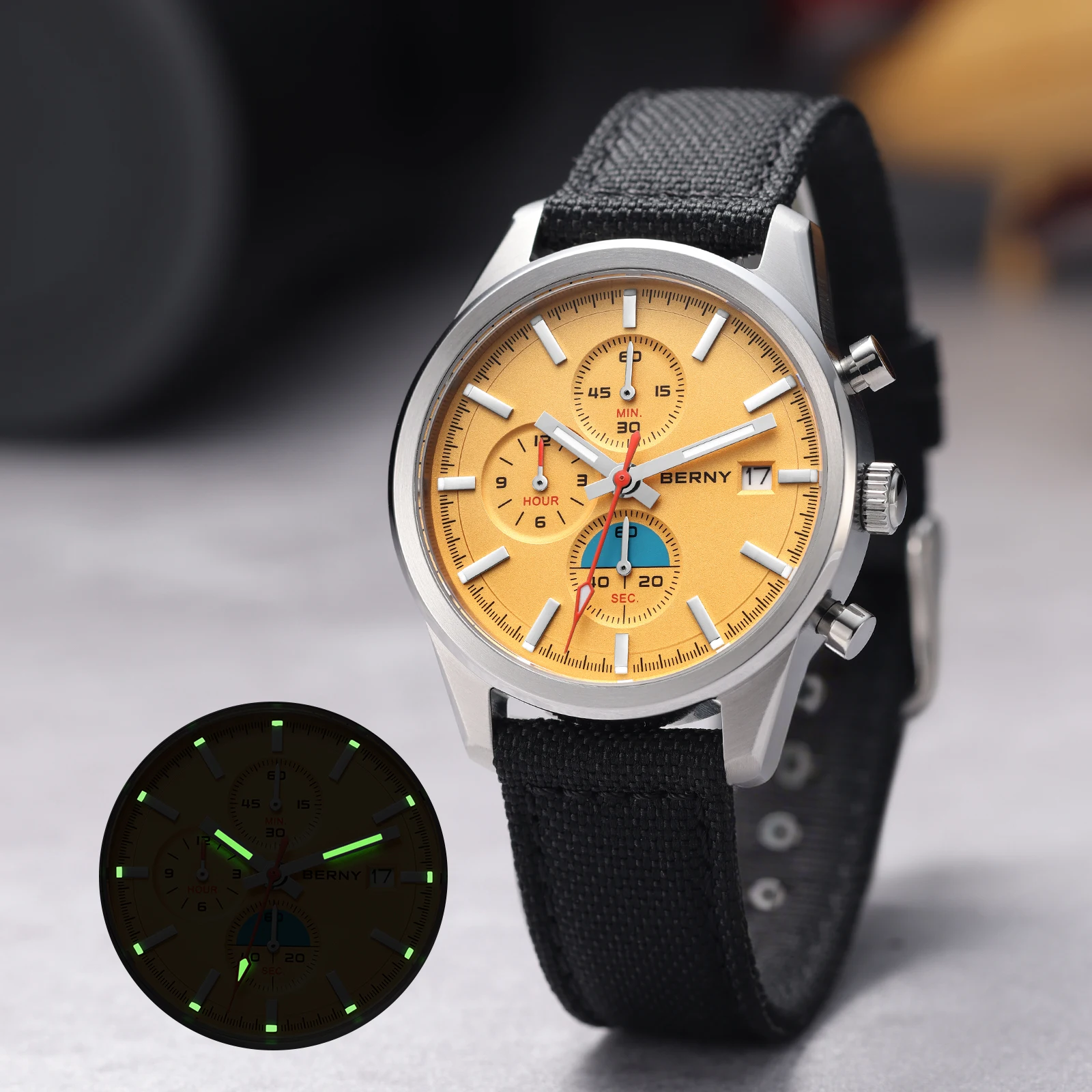 Reloj BERNY cronógrafo de cuarzo para hombre, luminoso, Miyota OS10, de lujo, con revestimiento AR, zafiro, resistente al agua hasta 5ATM, 2026, relojes deportivos para hombre