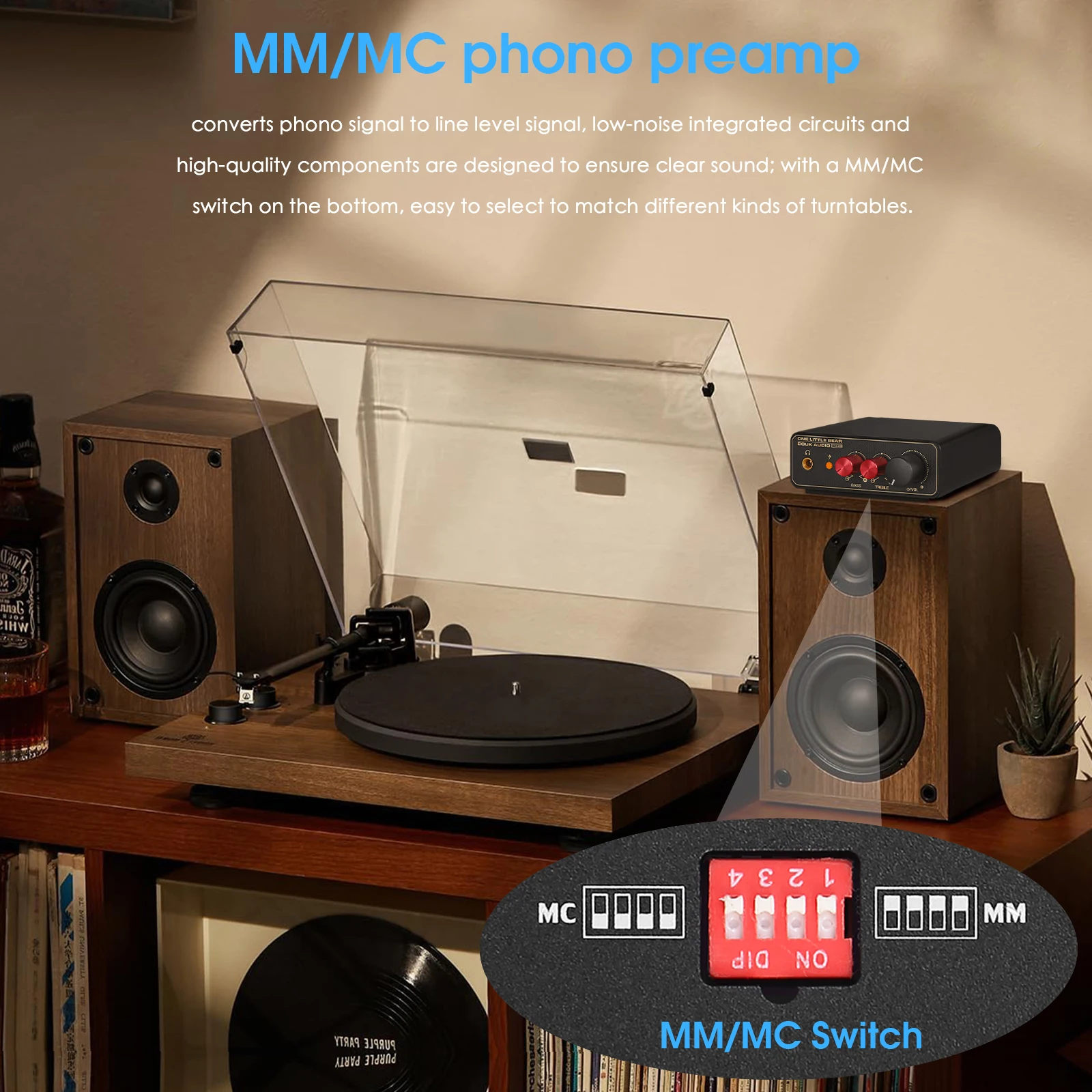Douk Audio T14-EQ estéreo RIAA MM/MC preamplificador de escenario Phono tocadiscos para el hogar preamplificador con amplificador de auriculares de 3,5mm