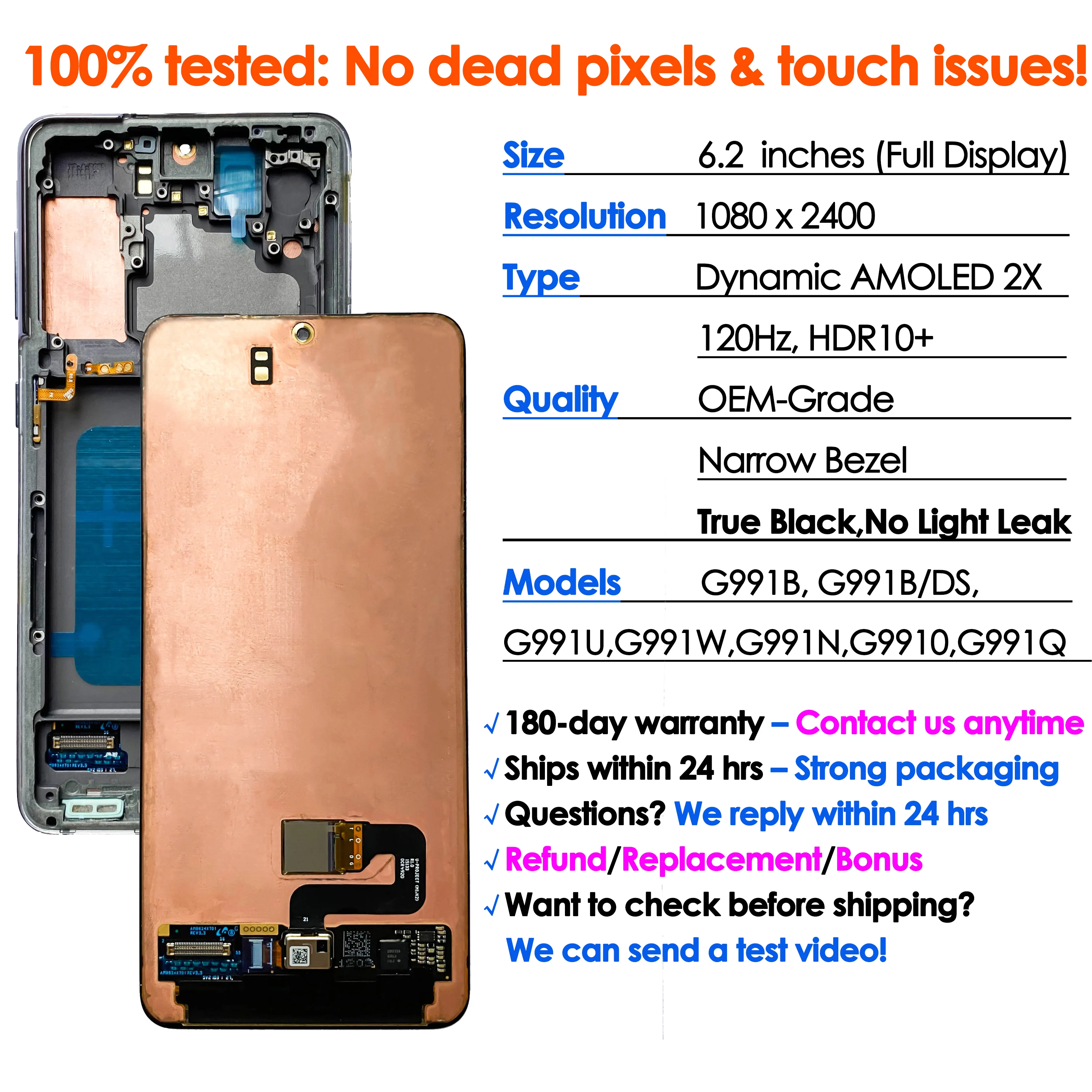 OEM dinámico AMOLED para Samsung Galaxy S21 reemplazo de la pantalla 120Hz G991B/DS G991U LCD MONTAJE DE digitalizador táctil al por mayor