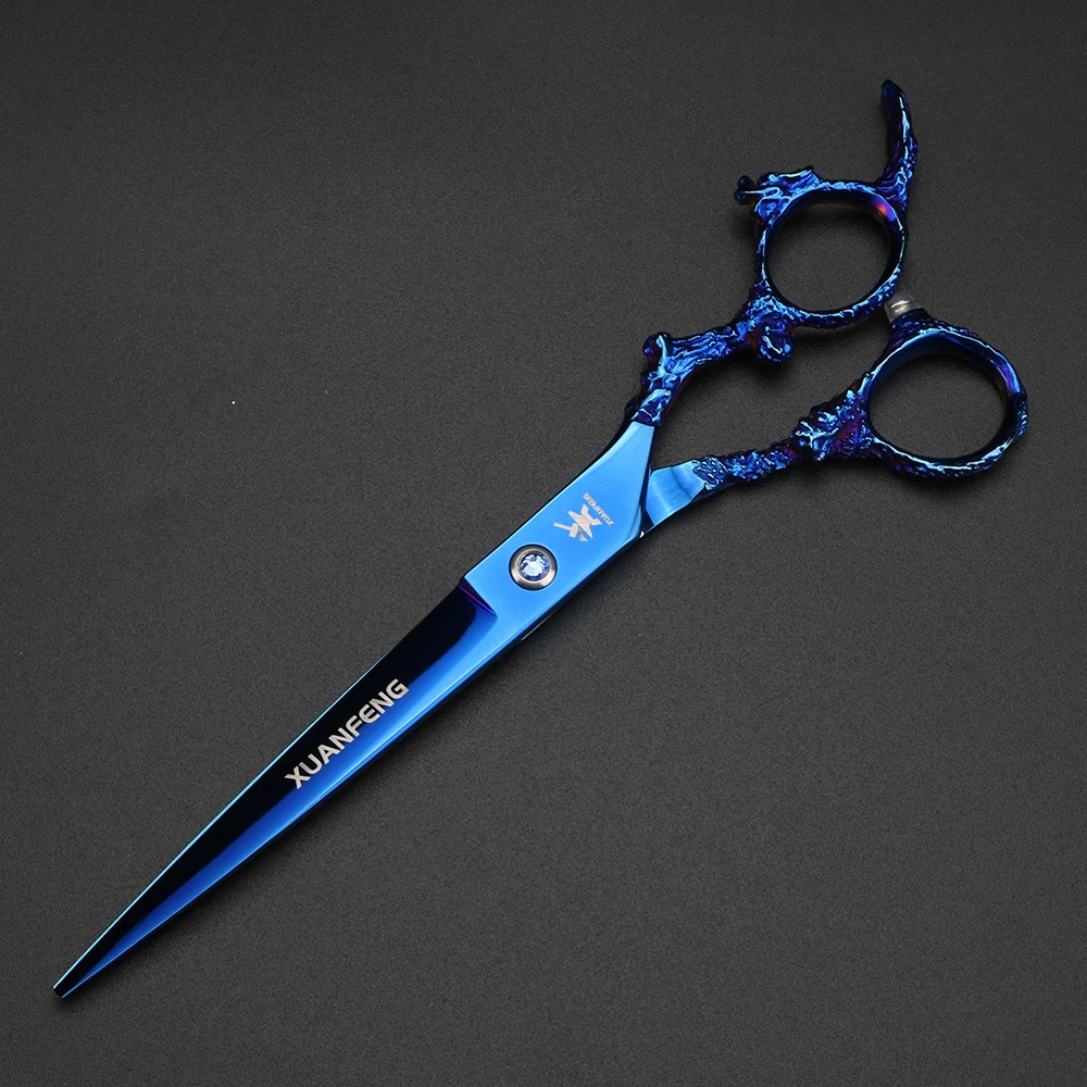 Tijeras para el cabello XUANTENG de 7 pulgadas con mango de dragón azul, tijeras de corte 440C, tijeras japonesas