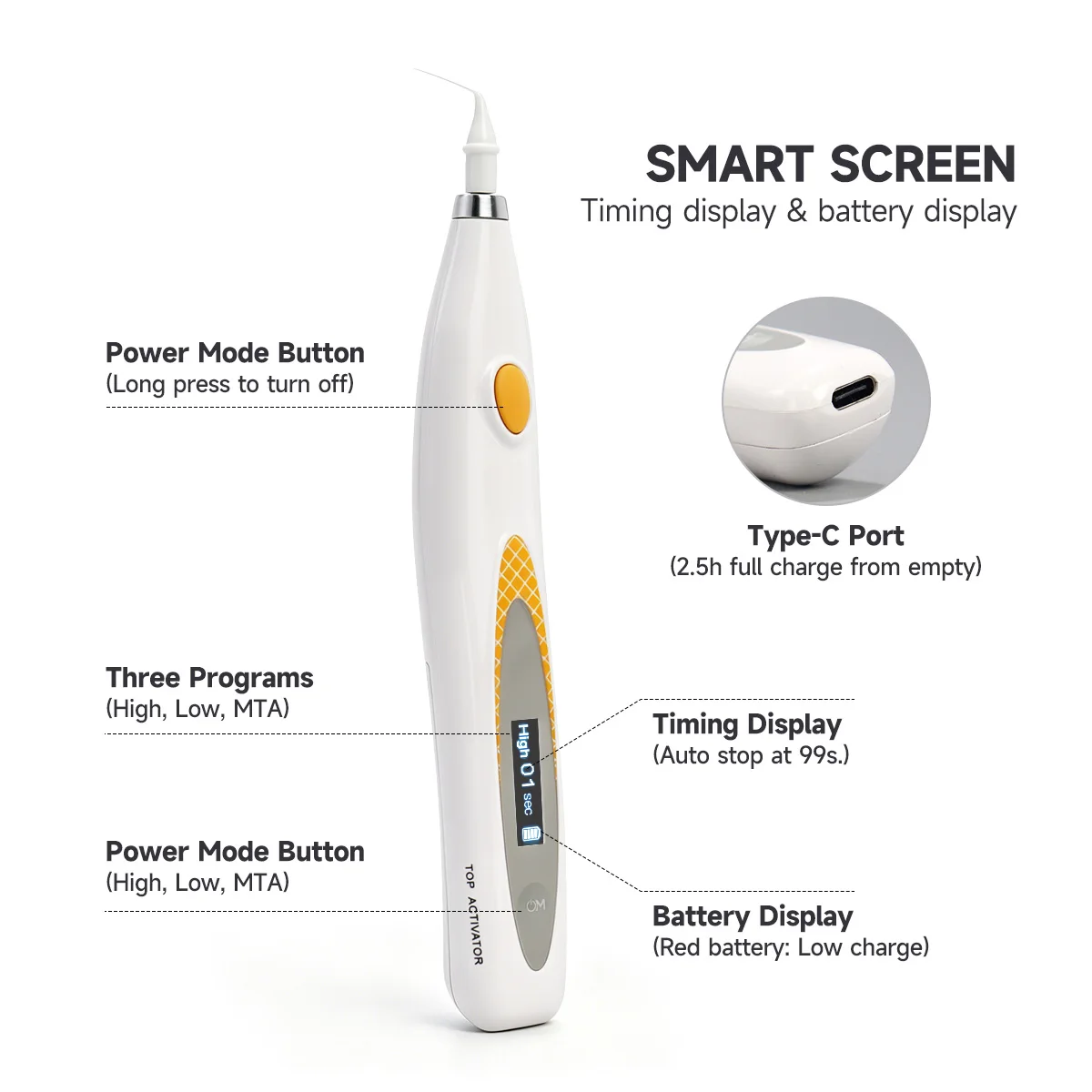 Activador Ultrasónico Dental de Alta Frecuencia JUMTOP, 60 Puntas Flexibles Gratuitas, 3 Programas para Activación de Conductos Radiculares