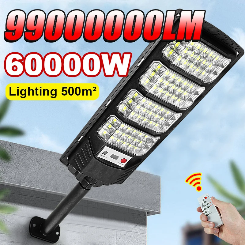 Lámpara Solar LED de 99000000LM y 60000W para Exteriores con Sensor de Movimiento, Súper Brillante, Impermeable, para Jardín, Calle, Patio
