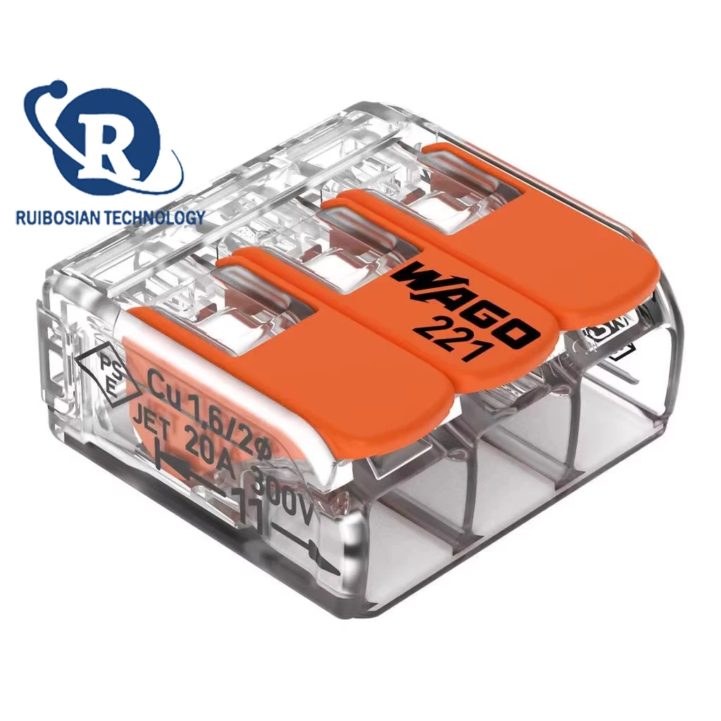 100 Uds WAGO ventas a granel 221-412 221-413 221-415 nuevo terminal rápido Ori con palanca conector de cable compacto naranja transparente