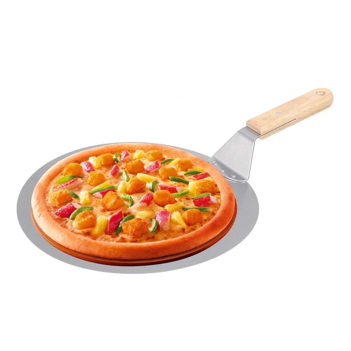 Pala para Pizza de 10/12 pulgadas, herramientas de pastelería, mango de madera de acero inoxidable, sartén redonda antiescaldado, utensilios para hornear