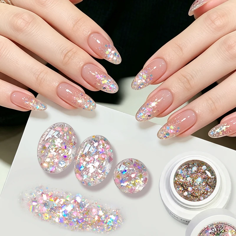 BORN PRETTY 1/2 piezas 5ml Esmalte de Uñas en Gel con Purpurina y Lentejuelas, Barniz Semipermanente Removible LED UV, Suministros para Uñas