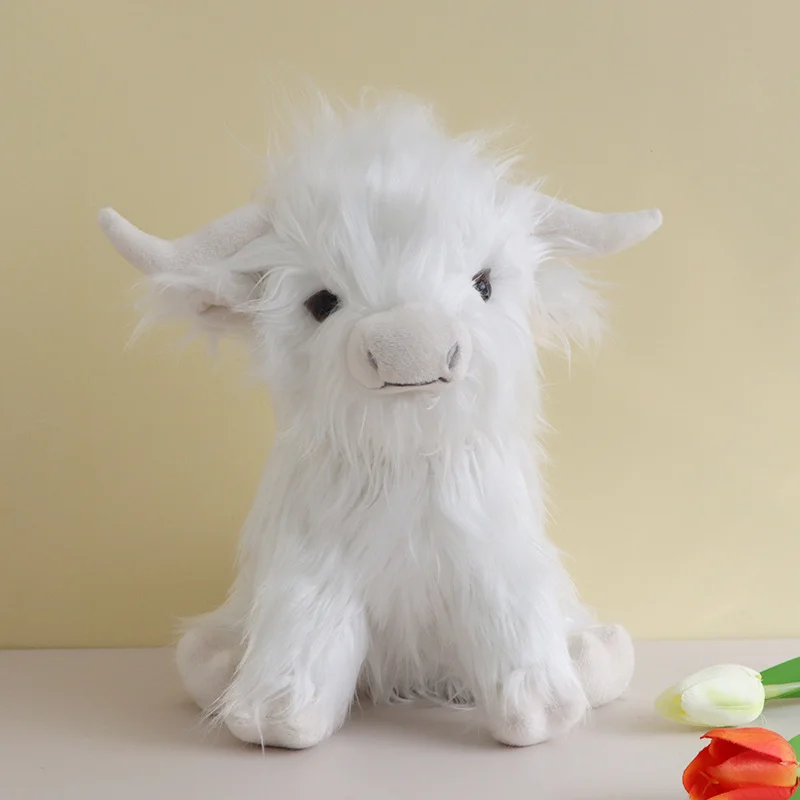 25cm simulación Kyloe crema vaca de las tierras altas Animal de peluche de juguete suave relleno vaca de las tierras altas Cattlle Plushie regalo de cumpleaños para niños niñas