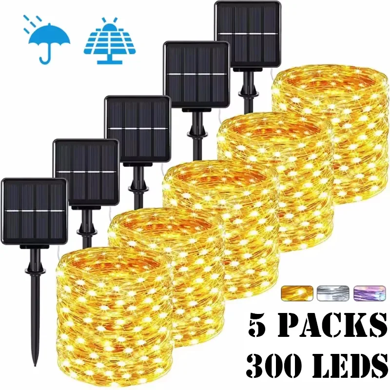 Luz LED Solar de 32M, lámpara de adorno para exteriores, guirnalda de luces de hadas para jardín, lámpara Led centelleante impermeable, guirnalda de Navidad, decoración de patio