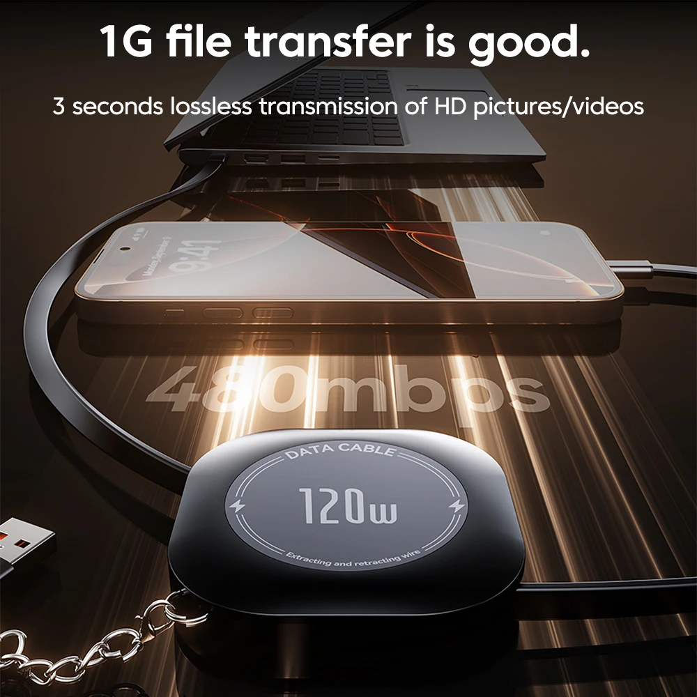 Elough 120W USB C a USB C Cable de carga retráctil con adaptador tipo C hembra a USB ios macho para iPhone 16 Cable de datos Xiaomi