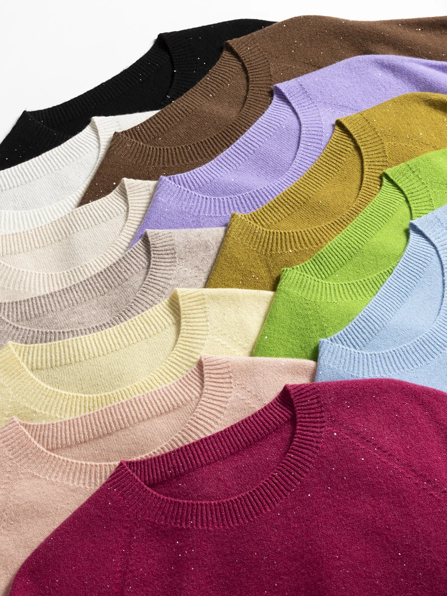 SuyaDream, Jerséis 100% Lana Merino para Mujer, Cuello Redondo, Suéteres de Manga Corta, Top Suave y cálido Otoño Invierno 2025, Rosa, Oliva
