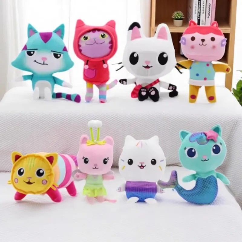 9 nuevos Stlyes Gabby casa de muñecas de juguete de peluche Mercat dibujos animados animales de peluche sirena gato Plushie muñeca niños cumpleaños regalos de navidad