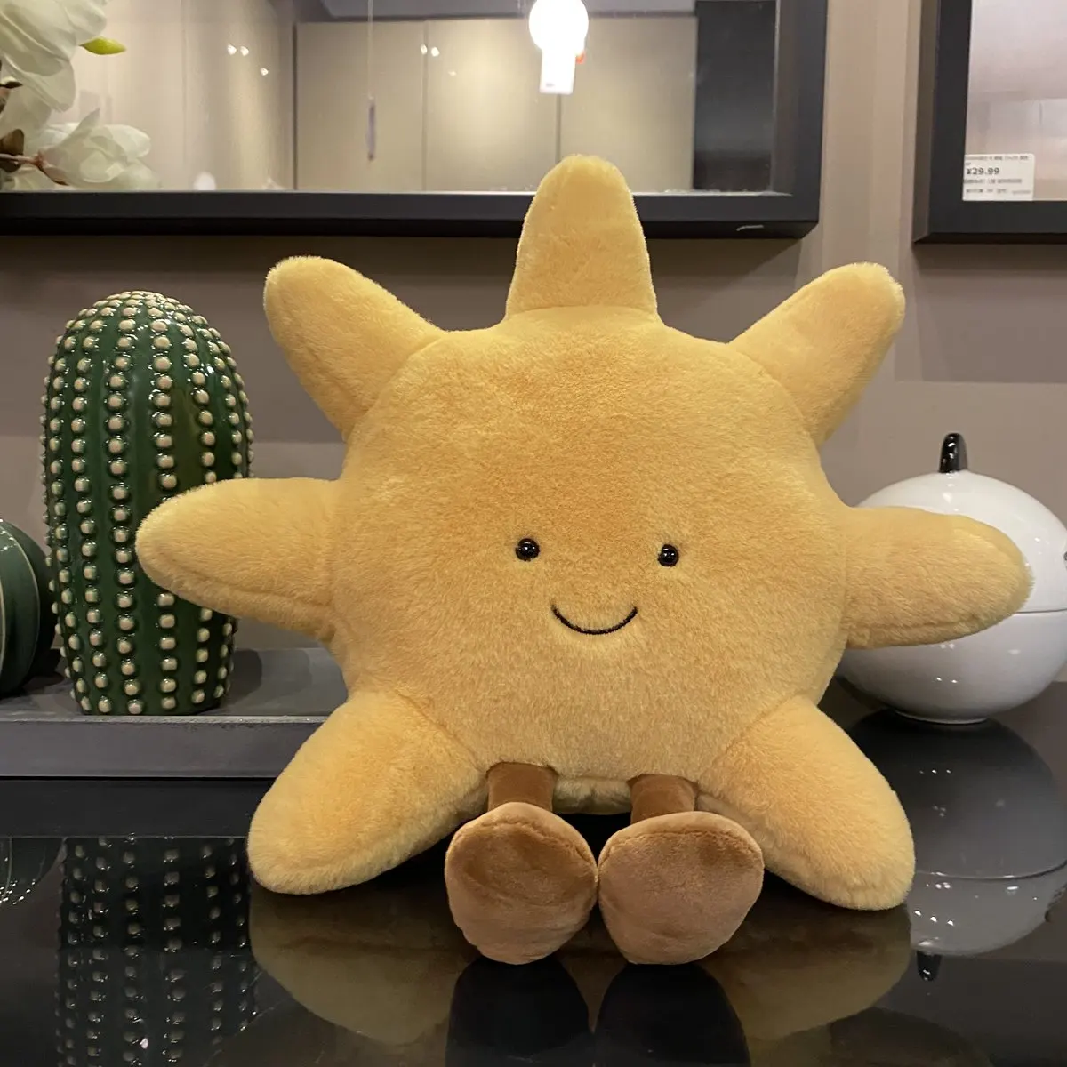 Adorable cara sonriente, Luna blanca, sol amarillo, peluche, lindo juguete de peluche meteorológico de dibujos animados para decoración de dormitorio de niños, almohada para sofá