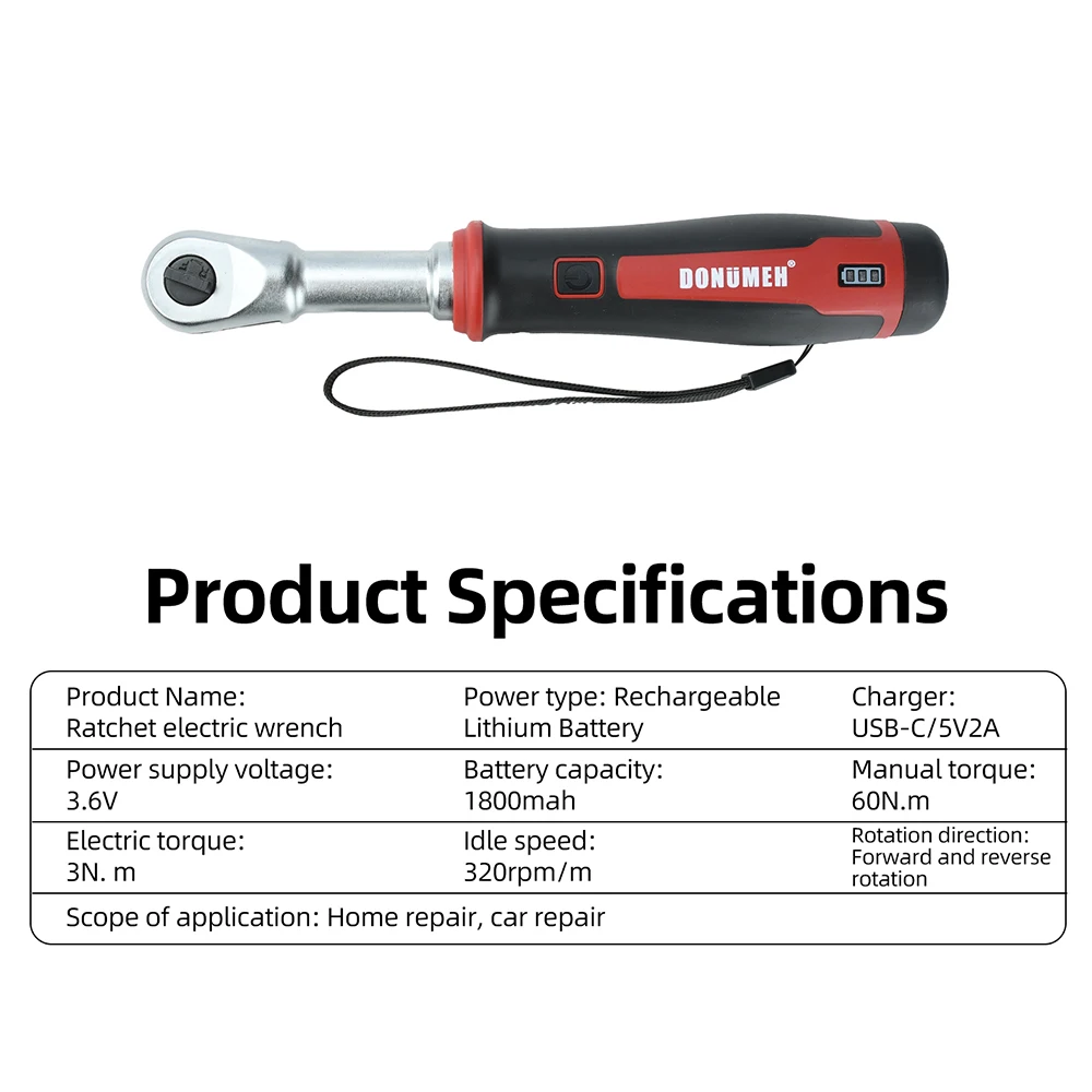 Llave Eléctrica de Trinquete Recargable Tipo-C de 3.6V con Enchufe de 1/4 para Reparación Automotriz, Mantenimiento del Hogar y Proyectos de Bricolaje