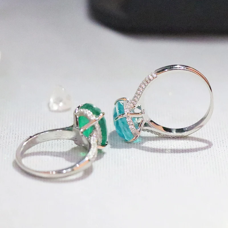 Anillos de dedo ovalados de Plata de Ley 925 para mujer, elegante anillo de turmalina Paraiba, joyería clásica de compromiso y boda