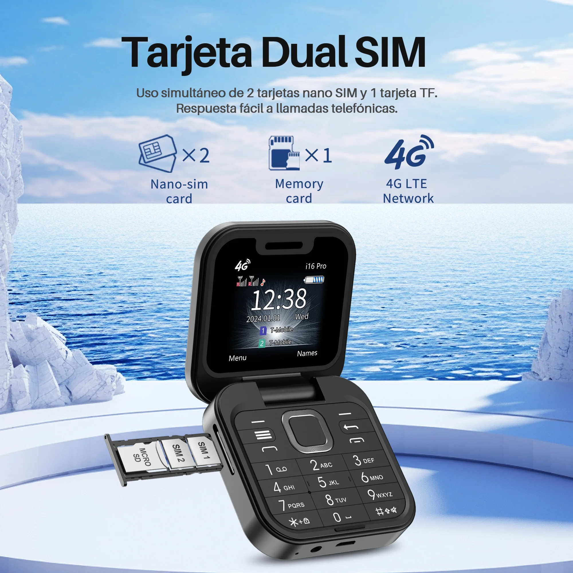 SERVO i16 Pro 2G GSM/4G LTE red pequeño teléfono móvil con tapa 2 SIM llamada en espera grabación velocidad Dial 1,77 "Mini teléfono móvil plegable
