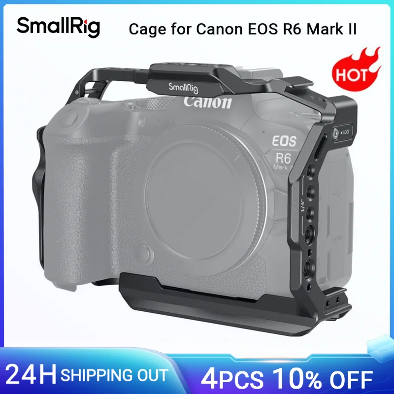 Jaula de cámara SmallRig R6 Mark II para Canon EOS R6 Mark II con rieles duales NATO Placa de liberación rápida Zapata fría para micrófono Light -4159