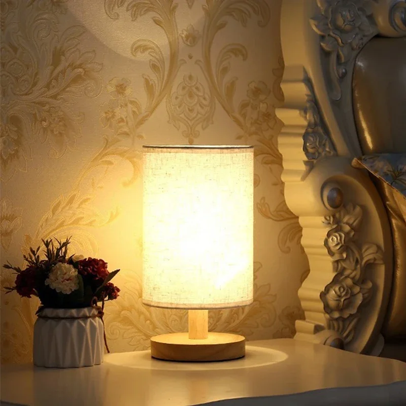 Lámparas LED para mesita de noche, decoración sencilla de estilo chino, lámparas de mesa regulables con enchufe USB, pantalla de tela, luz nocturna para dormitorio