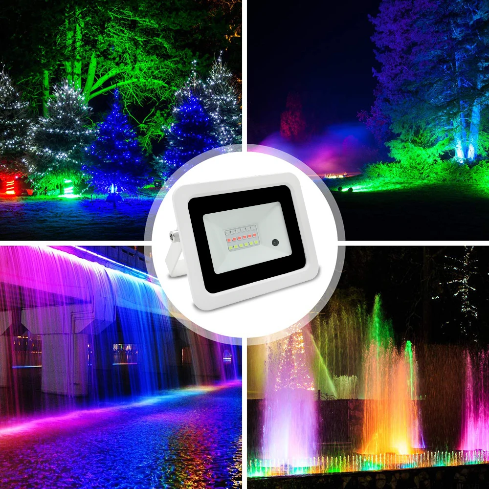 Luz de inundación LED RGB 100W 50W 30W 20W AC220V IP68 foco impermeable para exteriores farola Foco proyector LED Reflector RGB