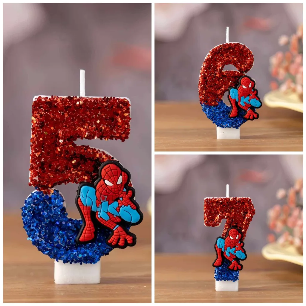 Velas Divertidas de Spiderman, Superhéroe, Números del 0 al 9, Lindas Velas con Patrón de Dibujos Animados para Fiestas de Cumpleaños, Decoración de Pasteles, Regalos para Niños