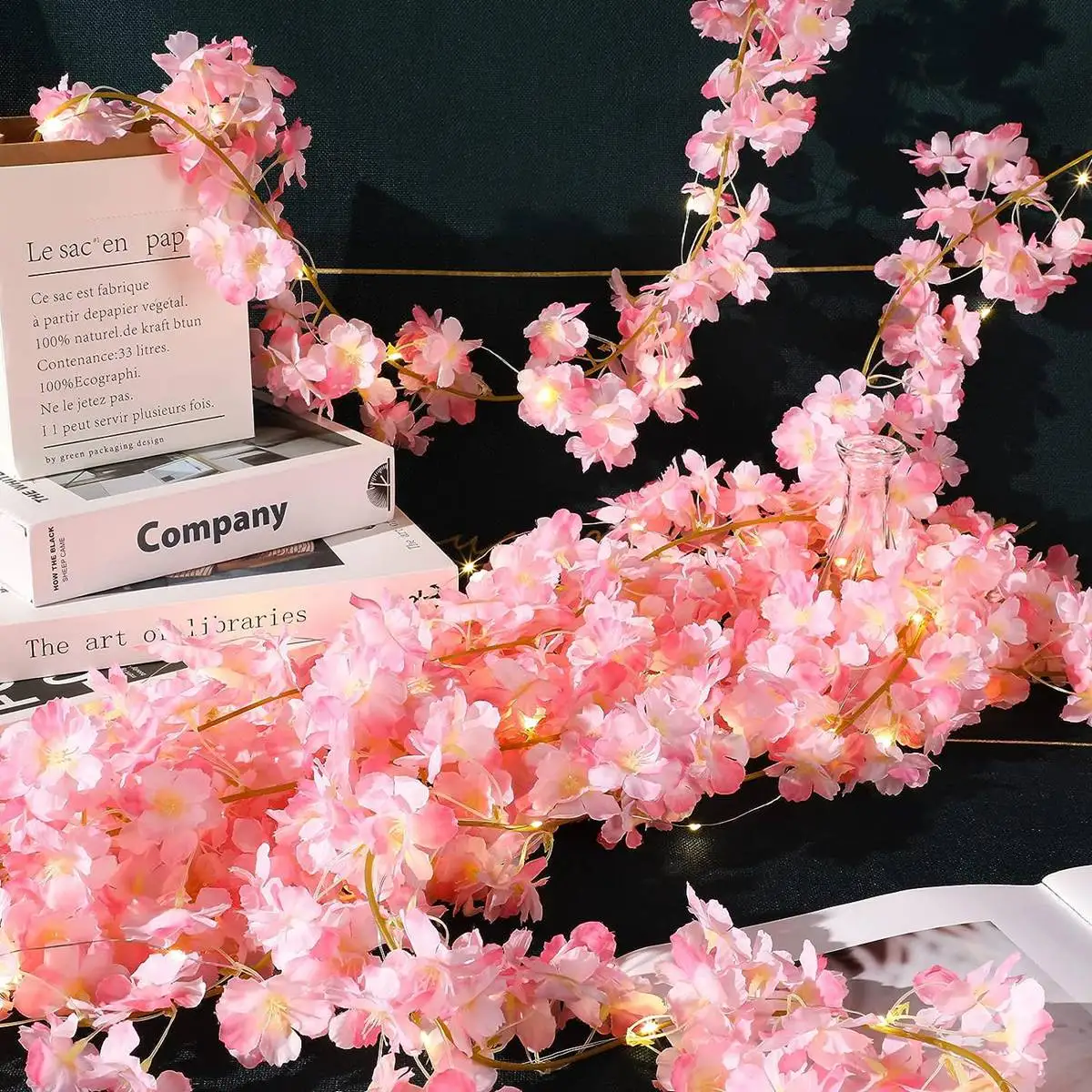 Guirnalda de luces de flor de cerezo, guirnalda de 20LED, guirnalda de flores artificiales, luces de hadas de enredaderas para decoración del banquete de boda y dormitorio, 1 ud.