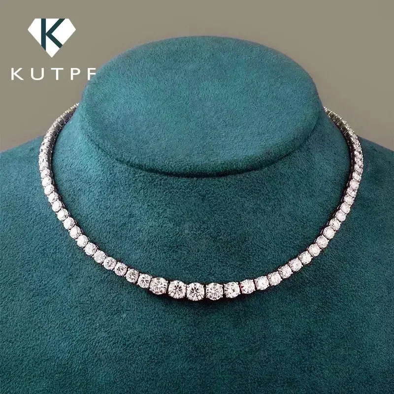 Collar de tenis de diamantes de moissanita con certificado, collar de Riviera de diamantes degradados de tamaño de 3-5mm, gargantilla de plata S925 para mujer
