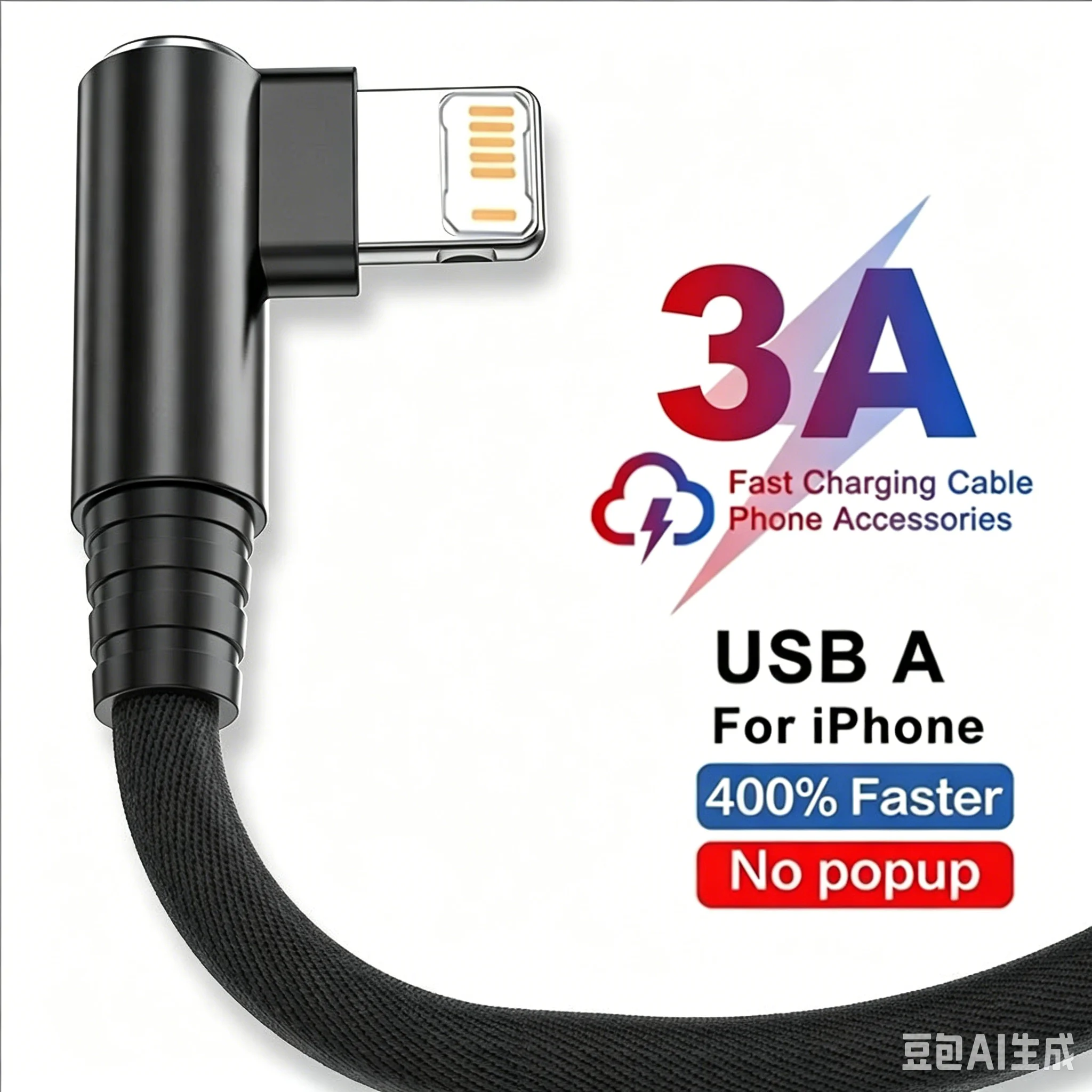 Cable USB de Carga Rápida en Ángulo Recto de 90 Grados para iPhone 13 14 Pro 11 12 Mini XS Max XR X 7 8 Plus