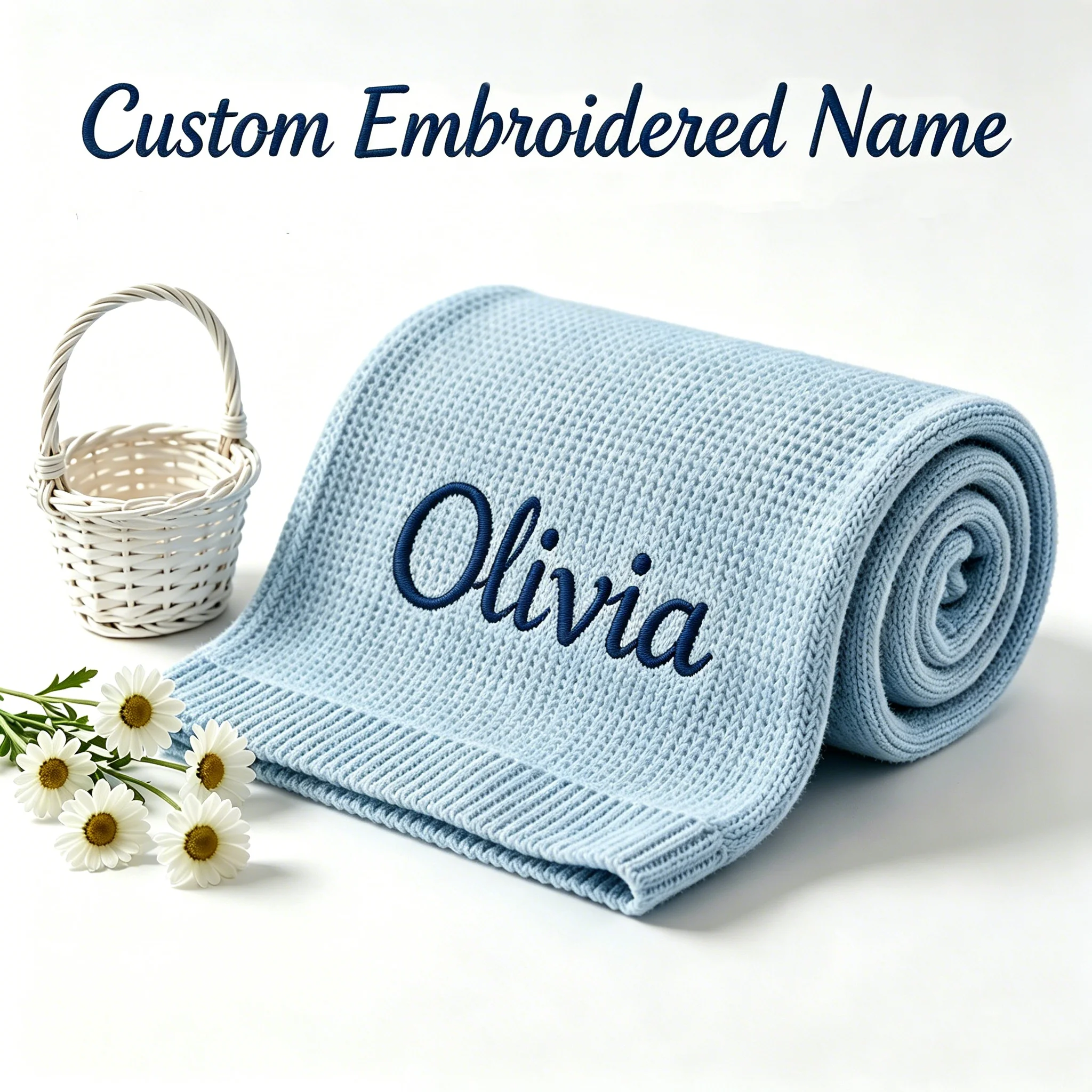 Manta de punto 100% algodón para bebé, con nombre personalizado, suave y transpirable, ideal para envolver al bebé, manta personalizada para recién nacidos, un regalo perfecto.