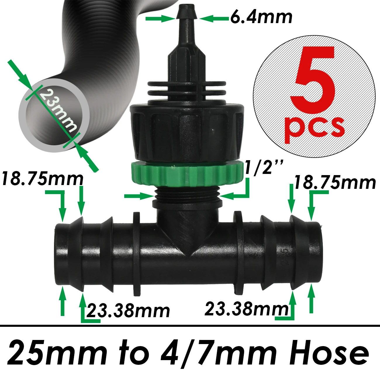 KESLA 5 uds 1/2 3/4 1 ''tubo de PE 16mm 20mm 25mm conector divisor Acoplamiento en T a 4/7mm 1/4 manguera riego de jardín riego por goteo