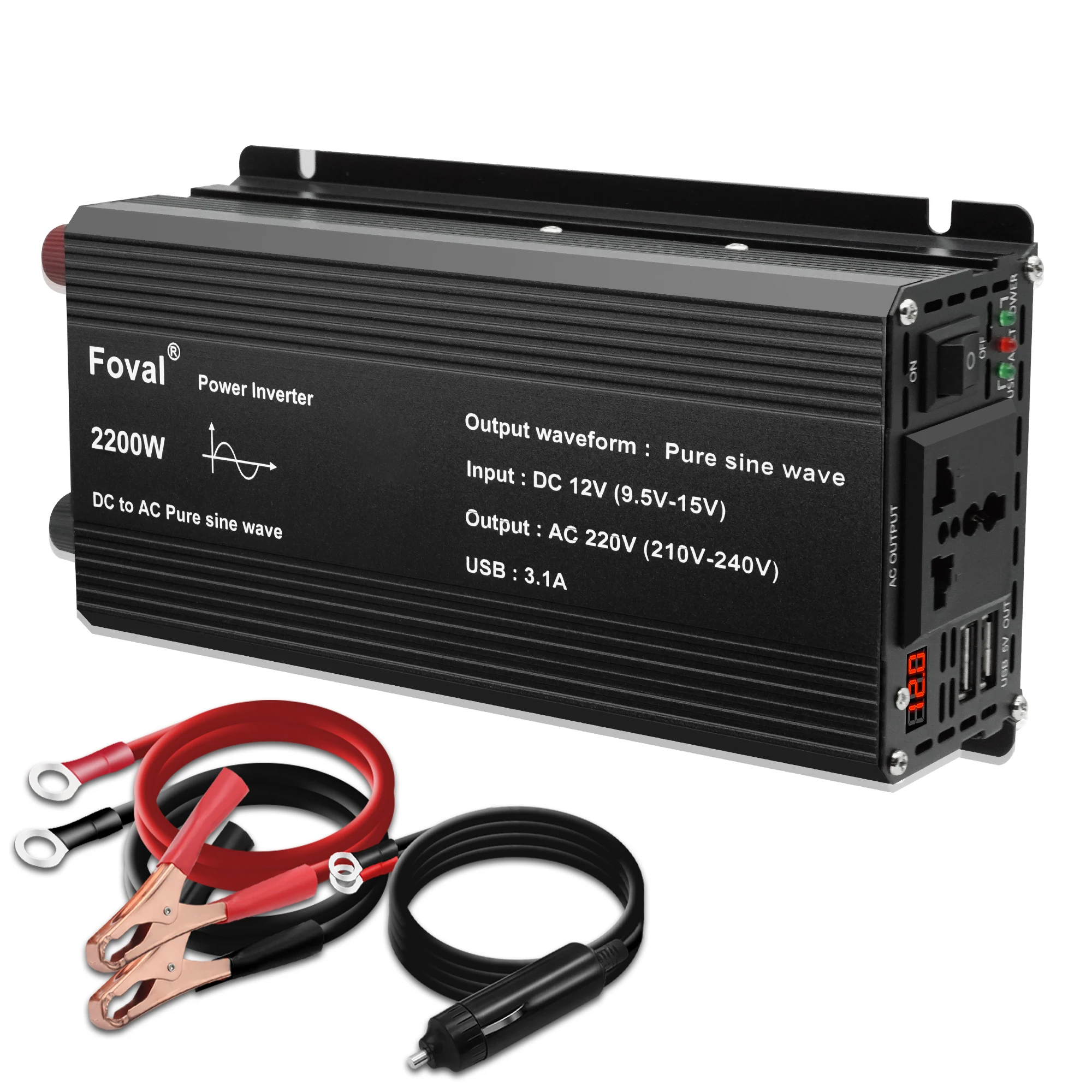 Inversor de onda sinusoidal pura DC 12V a AC 220V 230V 1500W/2200W/2600W convertidor de transferencia de voltaje enchufe Universal de la UE accesorios para automóviles