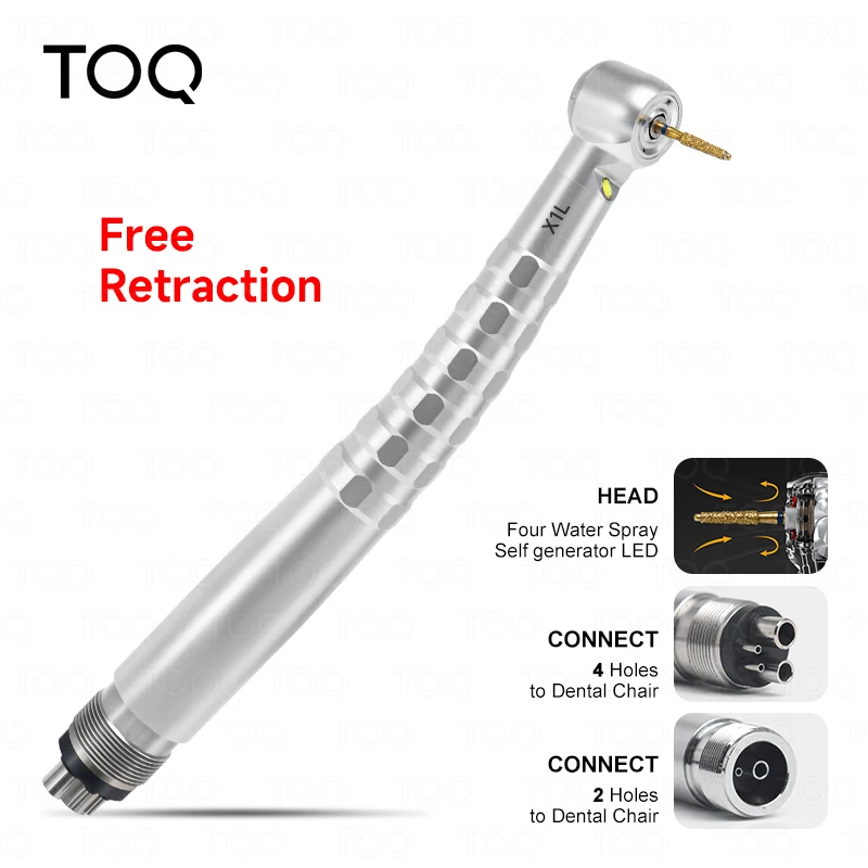 Pieza de mano dental X1L LED de alta velocidad con cabezal de torque, turbina de aire, generador eléctrico, rodamiento cerámico, puntas para dentista, triple pulverización de agua, 2/4 orificios