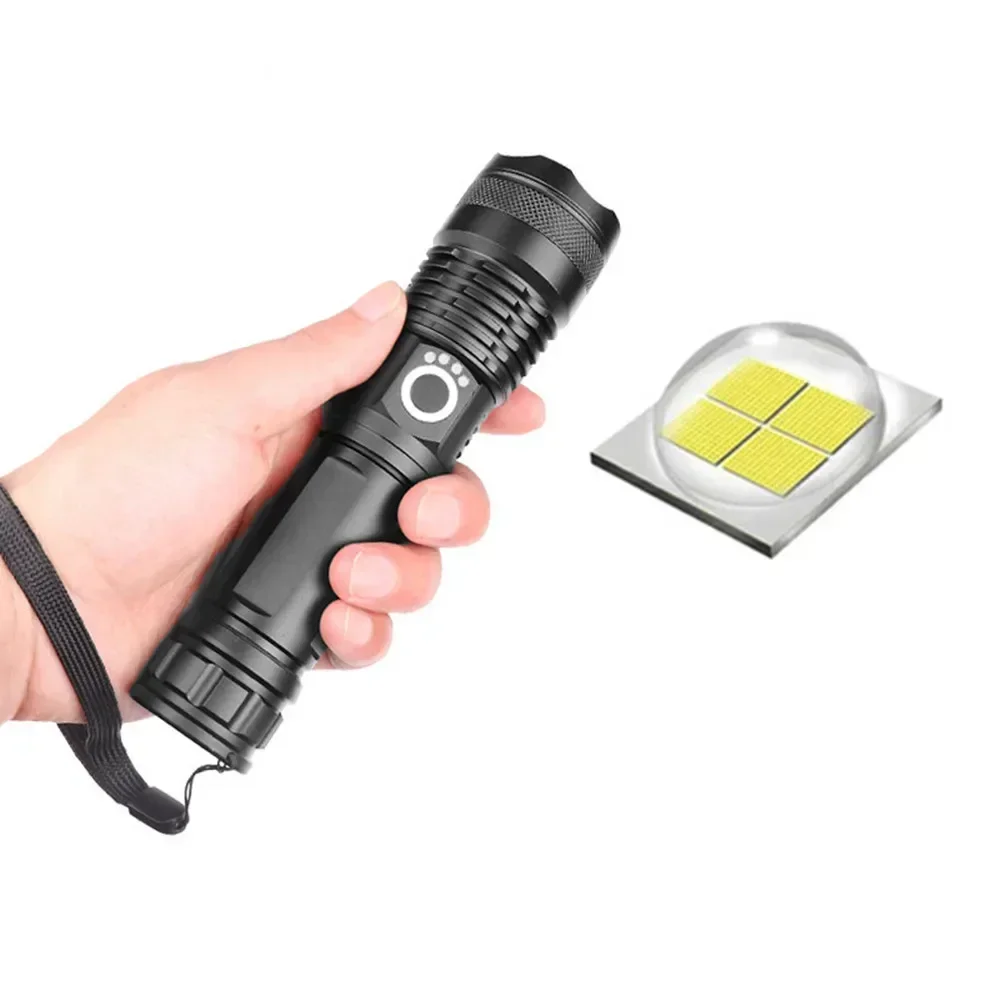 Linterna Táctica LED Recargable Súper Brillante con Zoom, Potente Linterna USB XHP70.2, Linterna XHP70 con Batería 18650 o 26650, Lámpara de Campamento