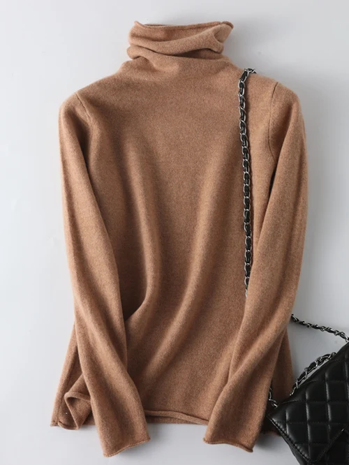 Birdtree Suéteres básicos de punto con borde de cuello alto para mujer, camiseta interior, jersey 100% de lana australiana, Otoño Invierno T39244QM