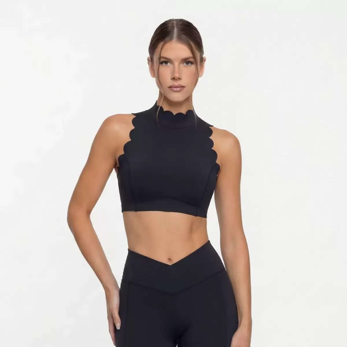 FUBEIKE, Top deportivo para mujer, cuello colgante, cuello en V, sujetador de Yoga, encaje, correa gruesa para el hombro, belleza en la espalda, chándal para mujer, correr y Fitness