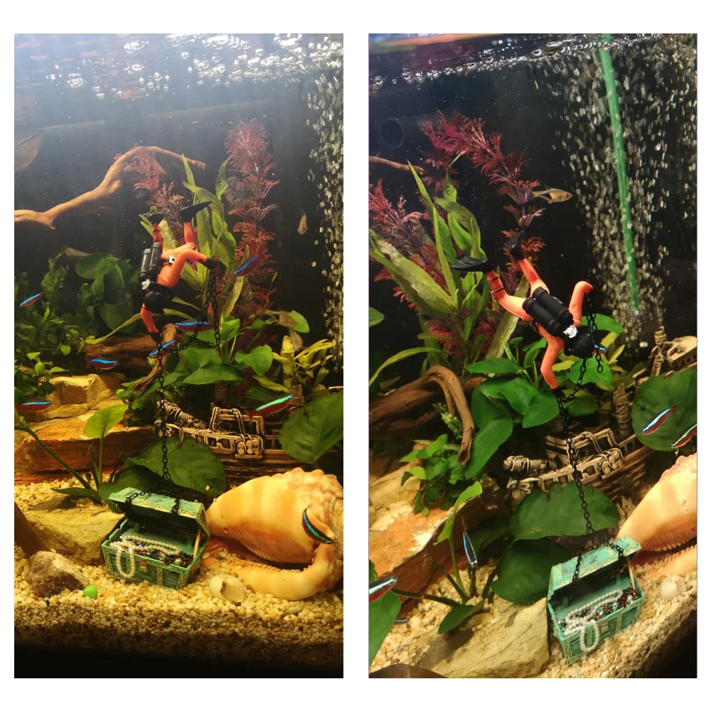Cofre del Tesoro, decoraciones para pecera, Cazador del Tesoro, accesorios de decoración para acuario, figura de acción de buzo, adorno para pecera