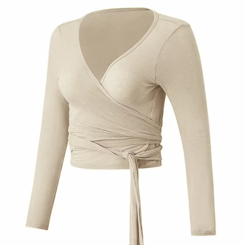 Ropa de yoga para mujer con correas cruzadas, top deportivo ajustado, ropa deportiva de manga larga y hermosa para Pilates