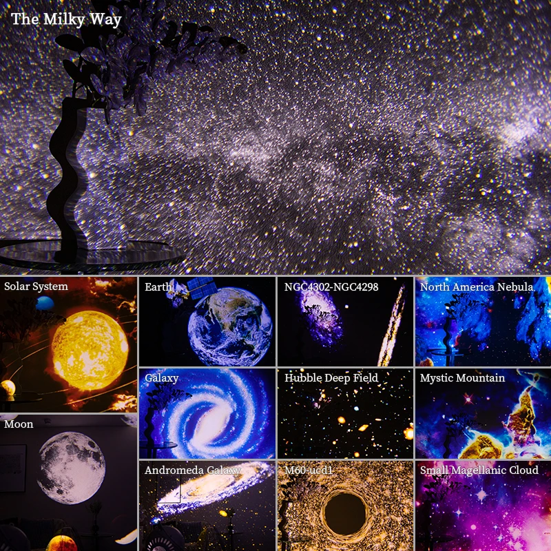 Proyector de galaxia de luz nocturna Proyector de cielo estrellado 360 °   Lámpara planetaria giratoria para dormitorio de niños, regalo del Día de San Valentín, decoración de boda