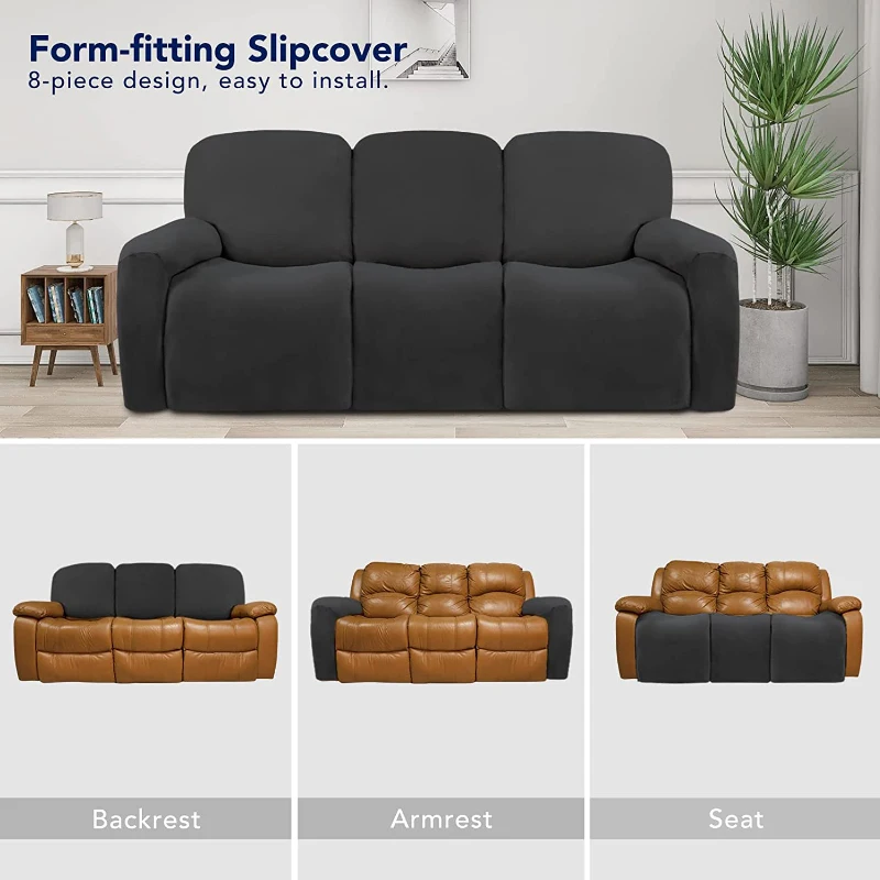 Funda de sofá reclinable seccional elástica de 3 asientos con parte inferior elástica, muebles lavables suaves, funda protectora para sofá para mascotas