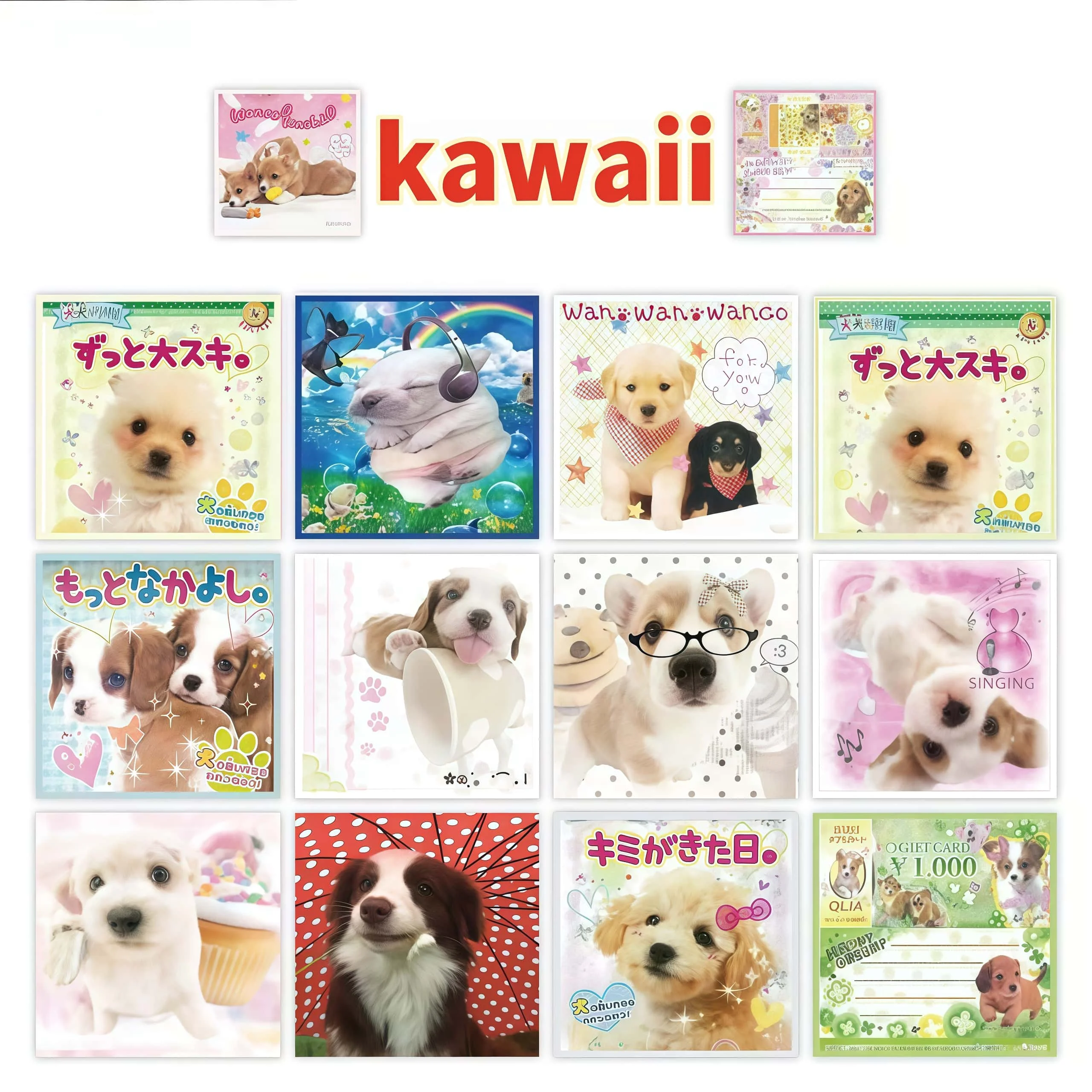 500 pegatinas cuadradas de cachorros lindos, etiquetas adhesivas de perros Kawaii para empaques, diarios y decoraciones DIY