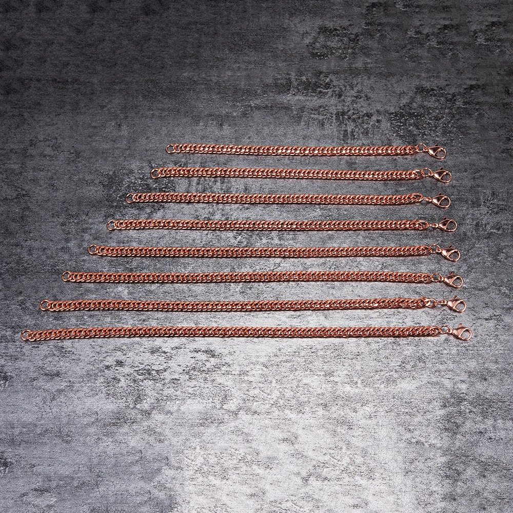 Pulseras de cobre puro para hombres y mujeres, cadena cubana ajustable, cierre de langosta, 6mm de ancho, antiarañazos, joyería masculina de 7-10,5 pulgadas