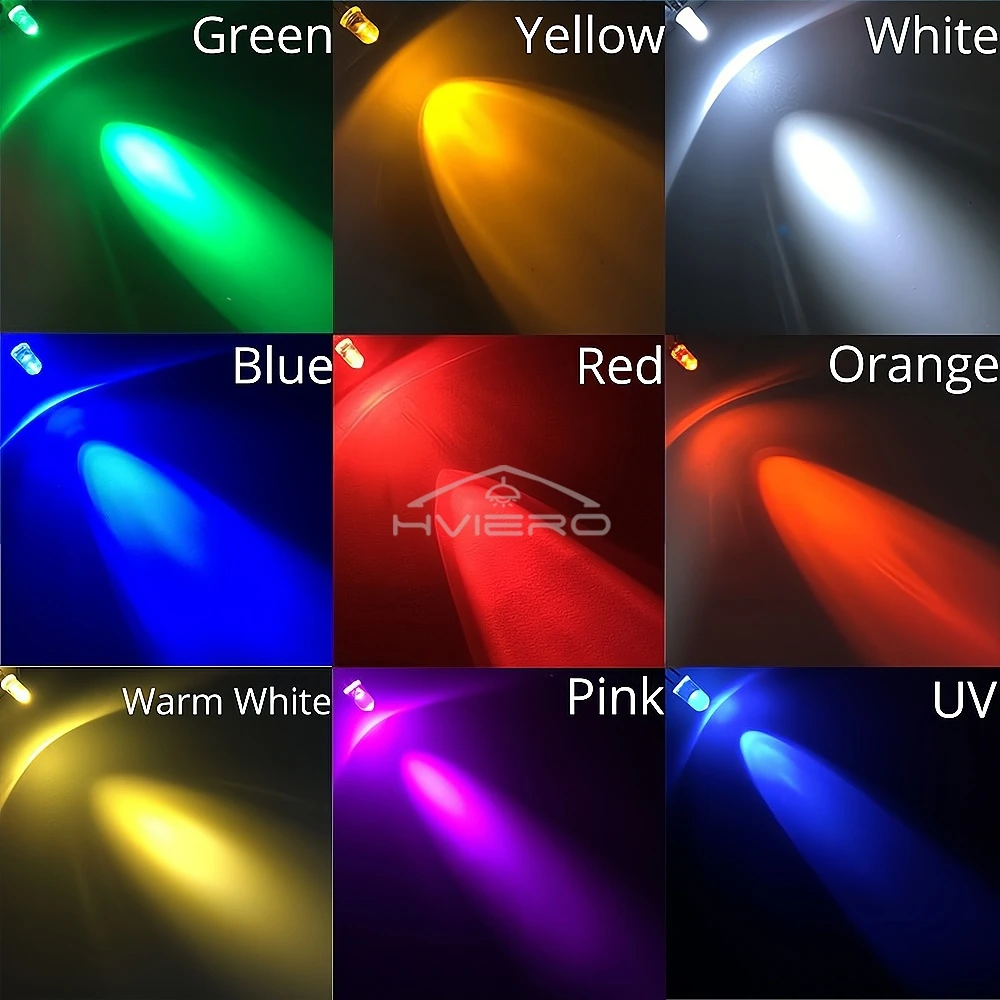 100 Piezas de Diodos Emisores de Luz LED F5 de 5mm, Redondos, Blancos, Rojos, Azules, Rosa Cálido, UV, Transparentes, Súper Brillantes, 6000-6500k, Lámparas, Bombillas